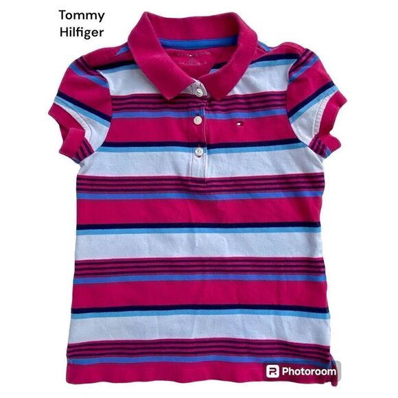Tommy Hilfiger SZ 6-7 Girls Classic Pink Polo Striped Short Sleeve Top - Picture 1 of 11
